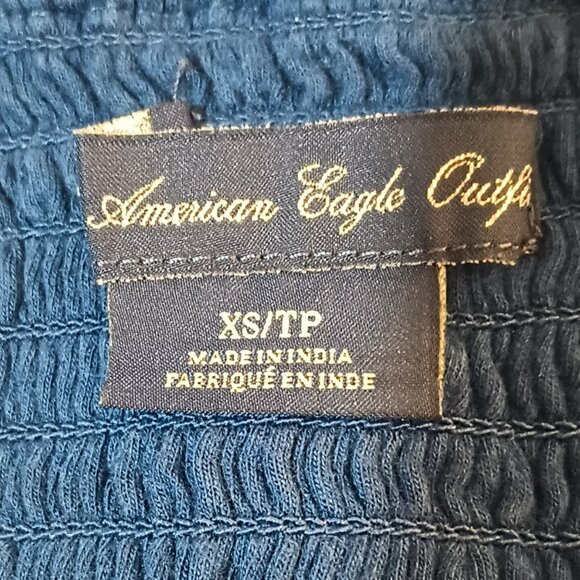 American Eagle Sheer Layered Top XS Blue Floral Lined Shirred Back Tank - Picture 8 of 9